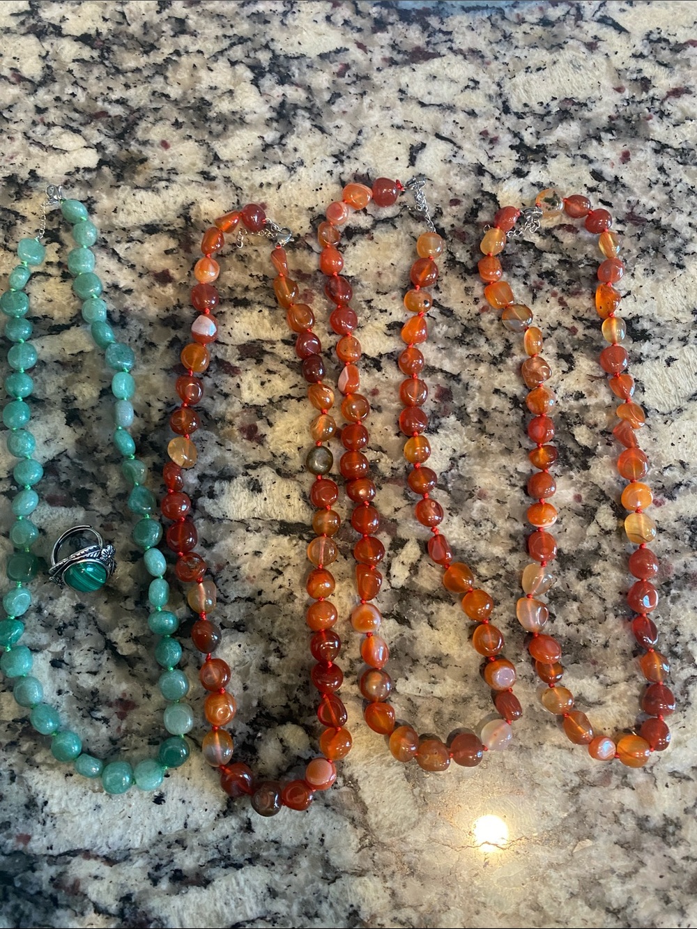 Bundle of Carnelian Jade Beaded Necklaces 9-10 inches and Ring  Multi Gemstone
